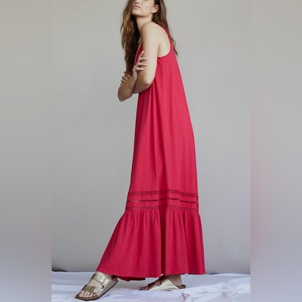Anthropologie Saturday Sunday Trudie Lace Maxi Dress Size XS Red